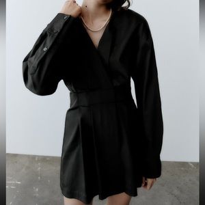 ZARA Brand New Black Box Pleat Poplin Dress